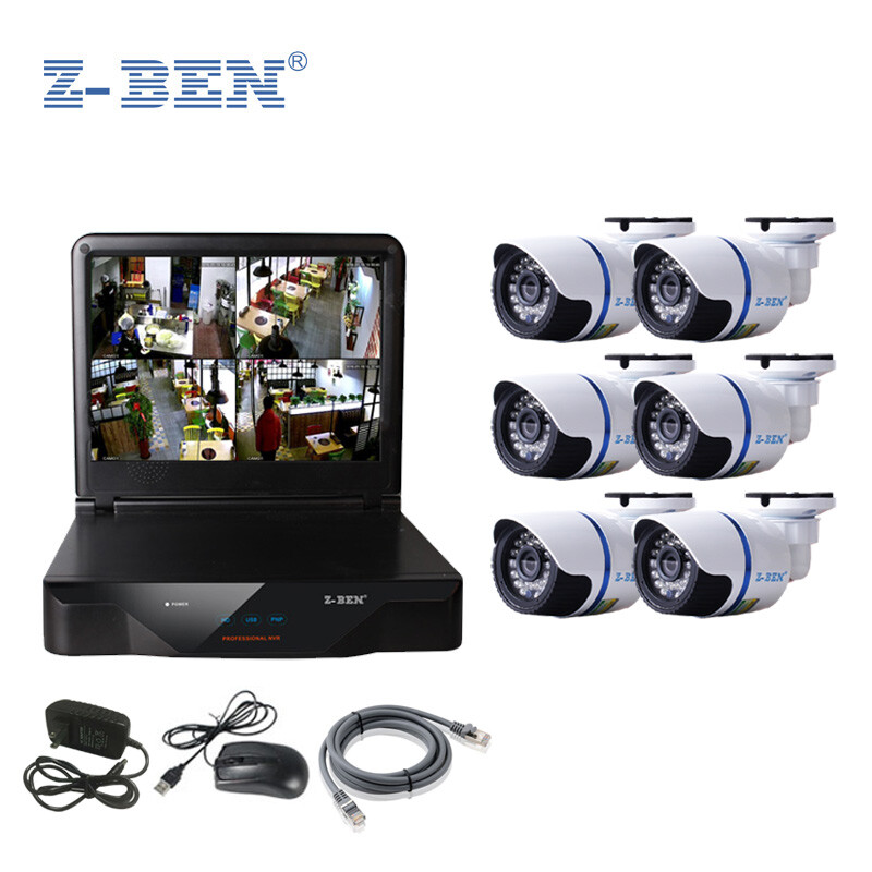 中本z-ben 无线监控设备套装 130万网络高清监控器 wifi 摄像头 POE4路无线 5路 1T硬盘