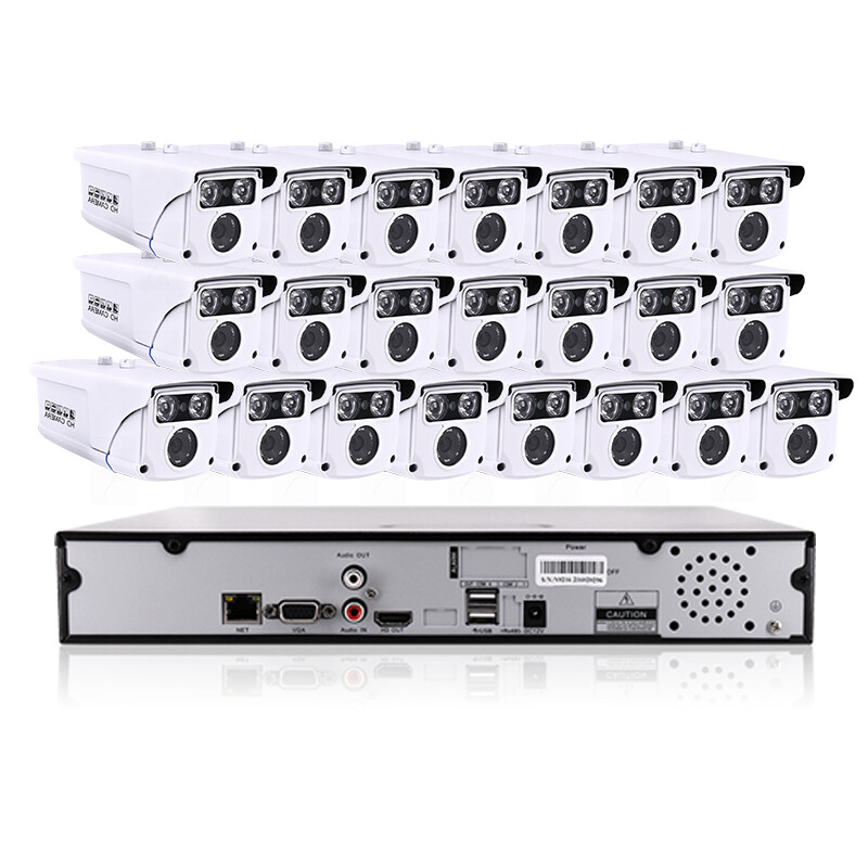 时机威视200万监控设备套装 POE网线供电 高清点阵夜视网络摄像头防水 声音采集拾音器 22台枪机+25路POE录像机 200万1080P-带4TB硬盘