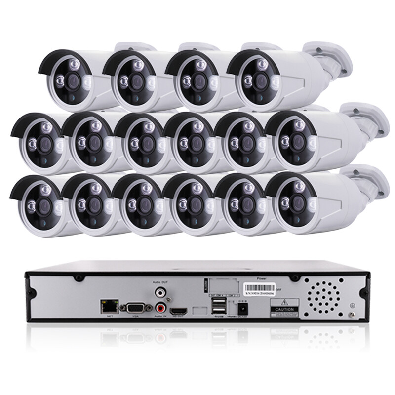 易安200万监控设备套装 增强POE网线供电 高清夜视网络防水摄像头B4 录音拾音器 16台枪机+16路录像机 130万960P-不带硬盘
